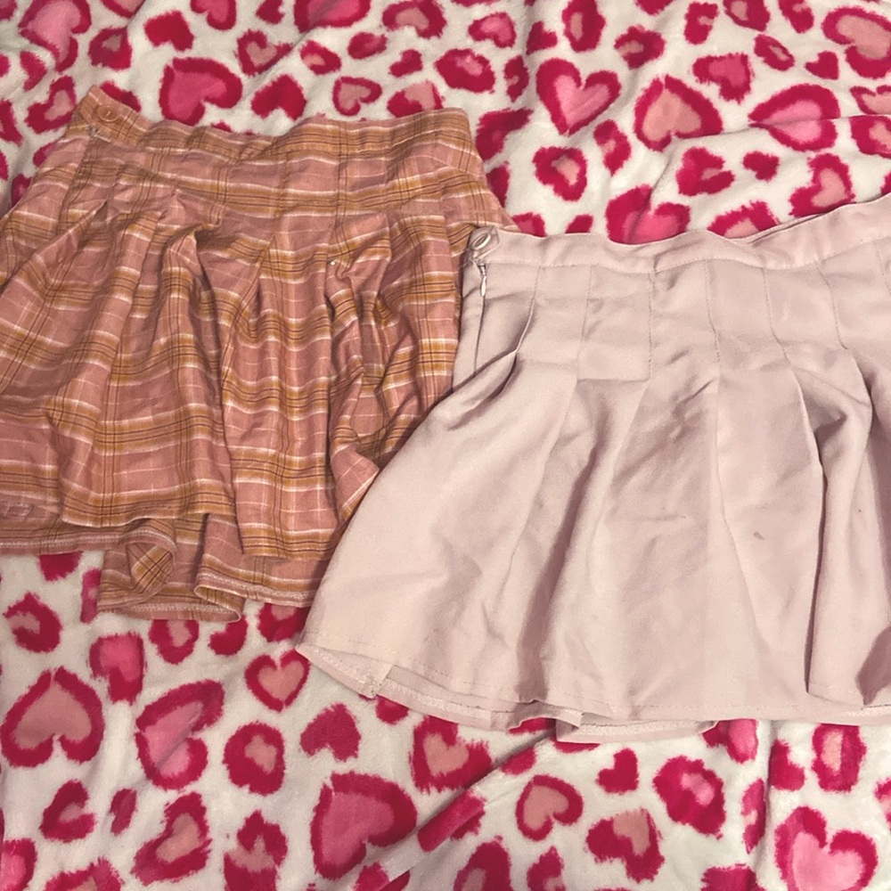 (2) Pink Pleated Mini Skirts